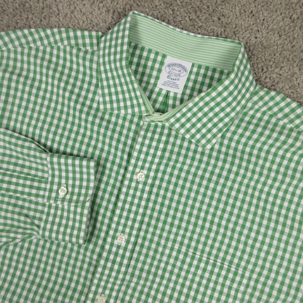Brooks Brothers Shirt Mens XL 17.5 35 Blue Gingham Check Classic Dress Button Up